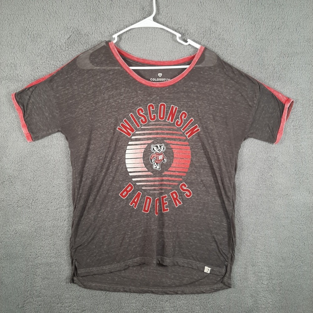 Wisconsin Badgers Shirt Womens Medium Gray Red Sheer NCAA College University